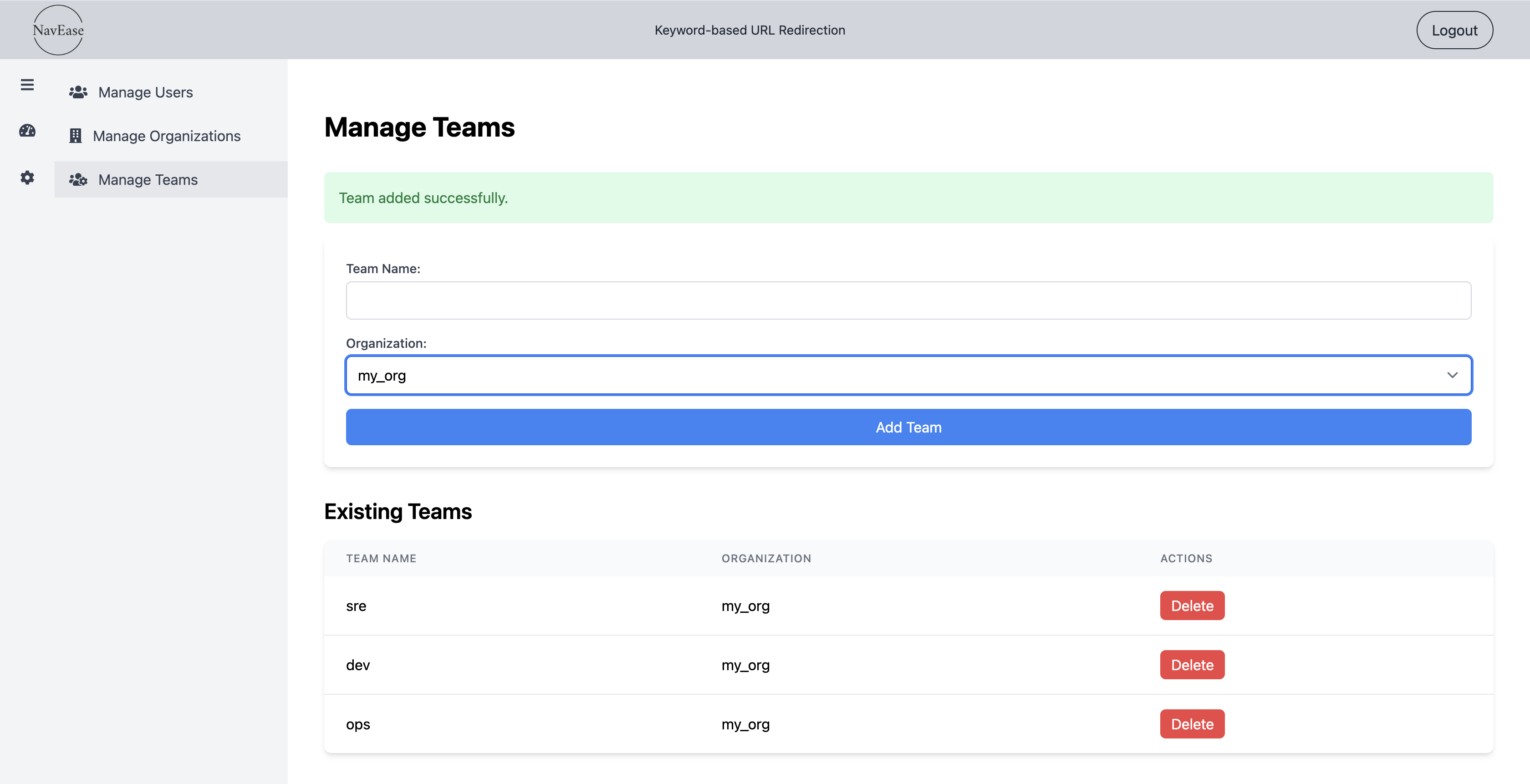 Manage Teams Screenshot